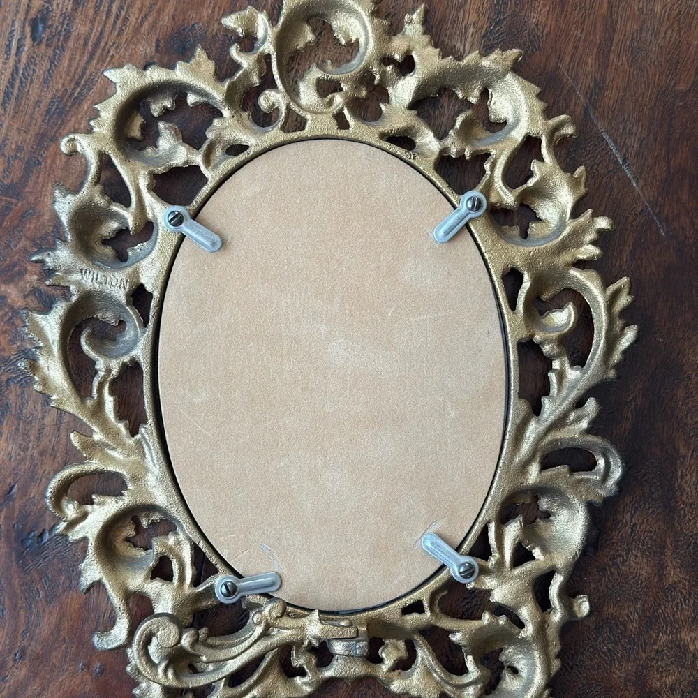 Vintage Wilton Ornate Gold cast Iron Mirror 9/12 Inch